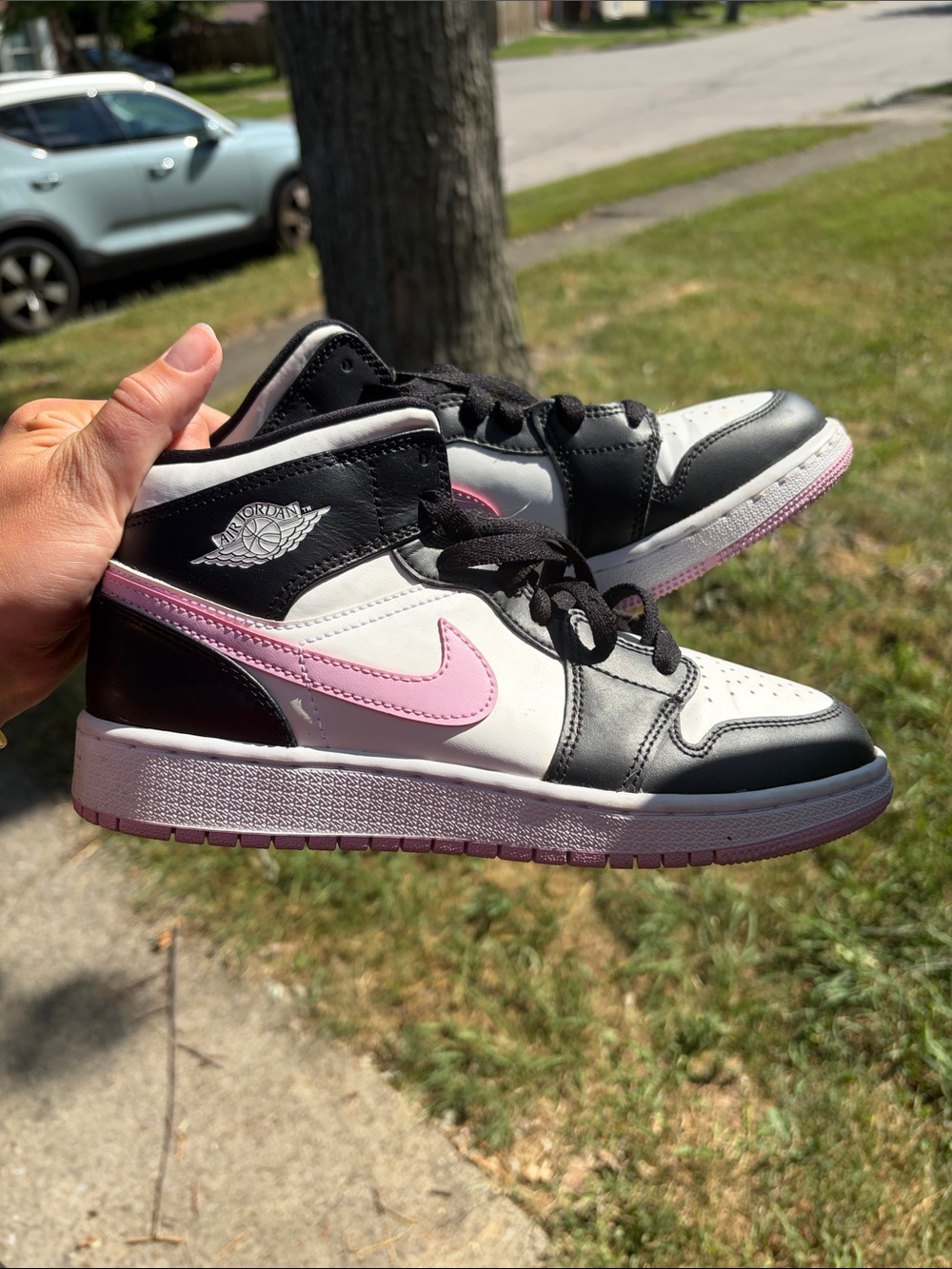 Black White Pink Mid-Top Sneakers
